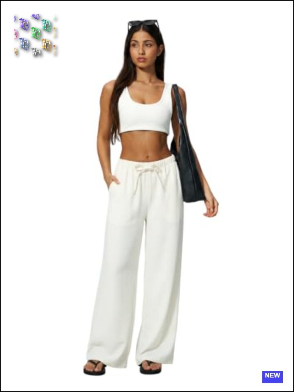 Wrinkle-Free Wide Leg Palazzo Pants High Rise Drawstring Elastic Waist with - Picture 5 of 6